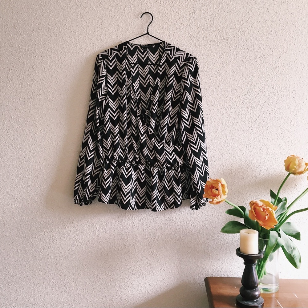 Ann Taylor Chevron Wrap Peplum Blouse | M